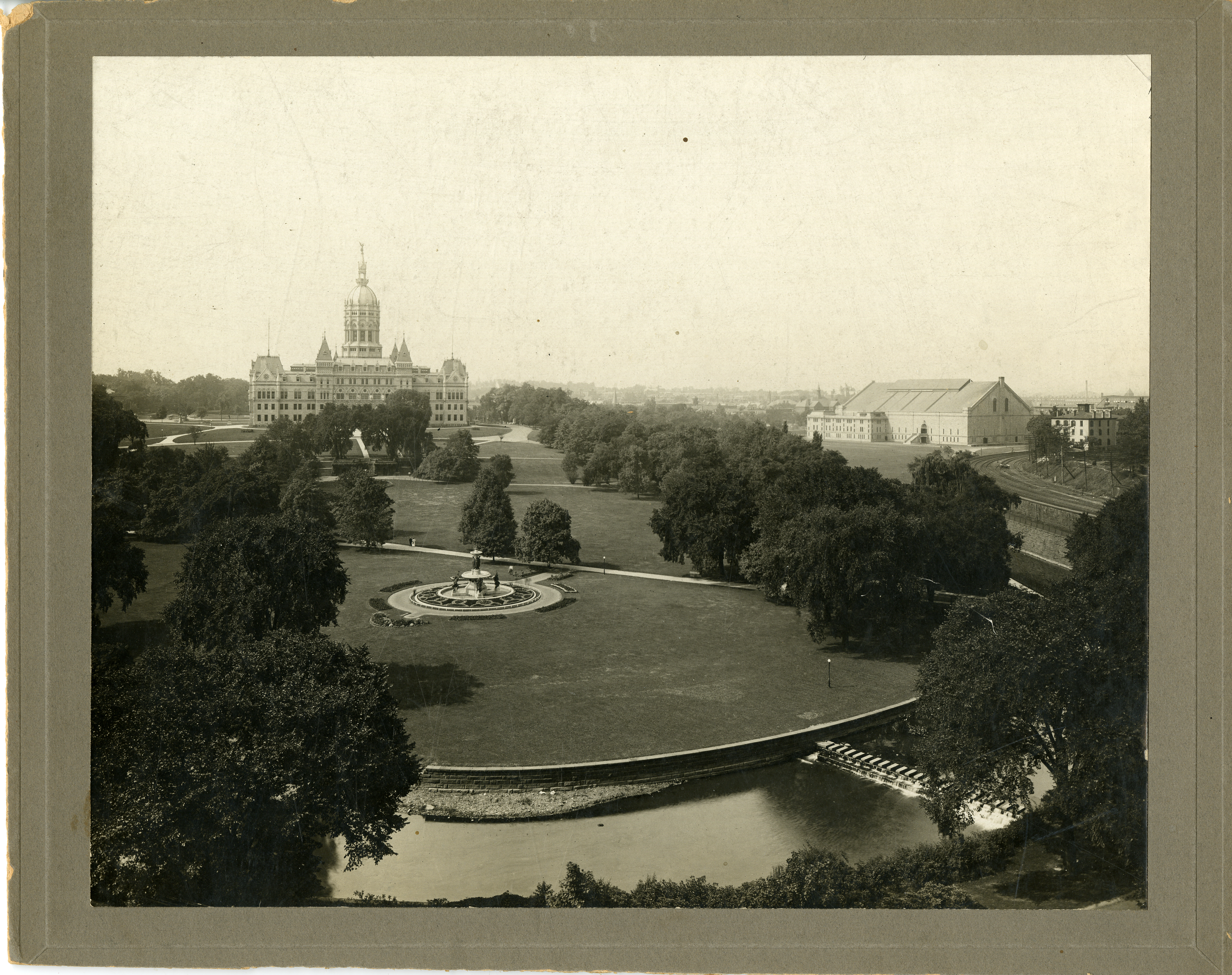 click to see item View of Bushnell Park, State Capitol, and Park River